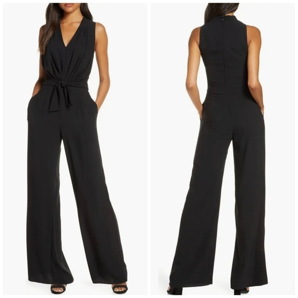 Gal Meets Glam Devin Black Sleeveless Tie Waist Jumpsuit